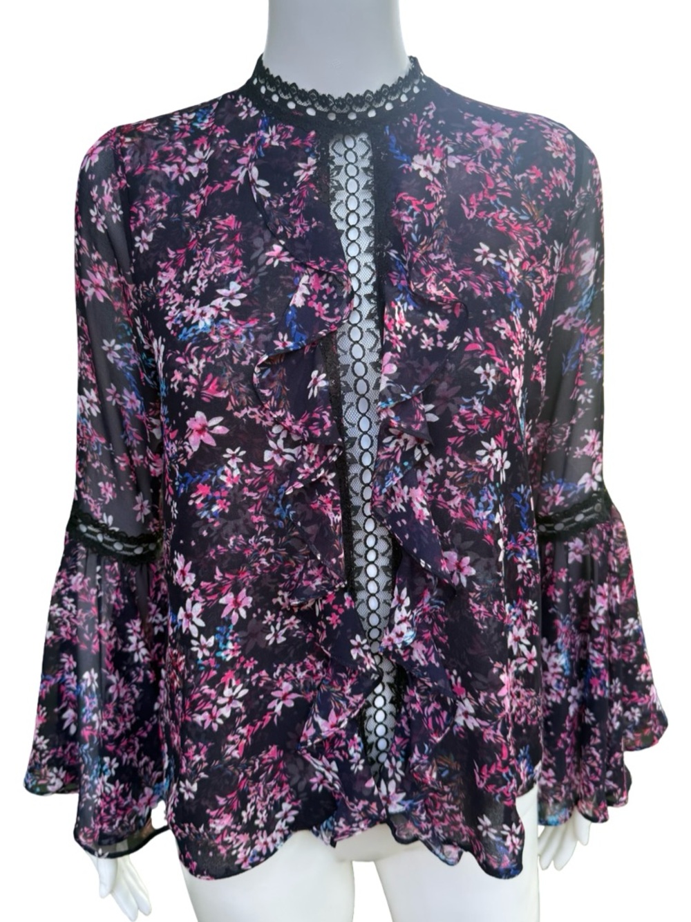 MISA LA | Sexy Floral top with mesh inlay